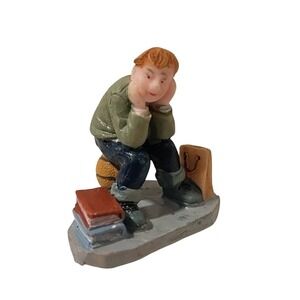 Lemax Christmas Village Boy Waiting Lunch Basketball Books